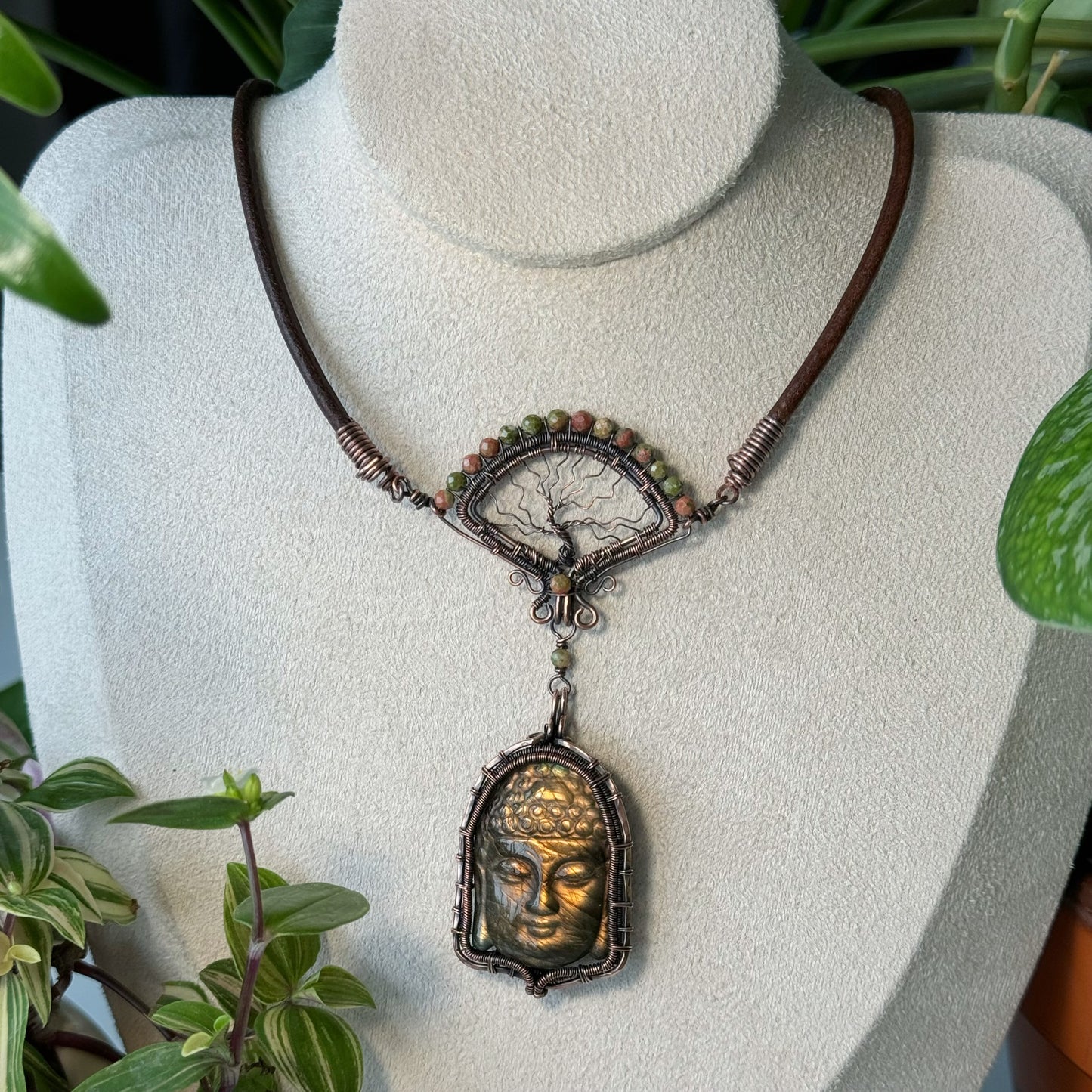 Handmade Gold Buddha Necklace - Wire Wrapped Jewelry