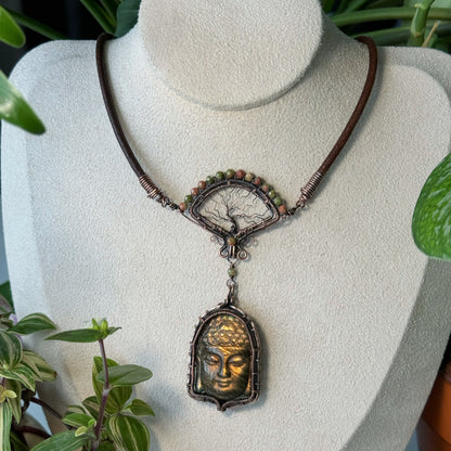 Handmade Gold Buddha Necklace - Wire Wrapped Jewelry