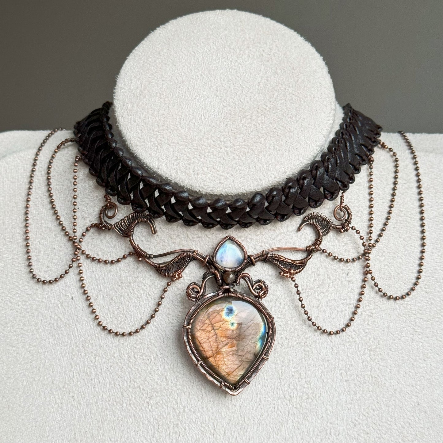 Handmade Antiqued Labradorite Choker - Wire Wrapped Jewelry