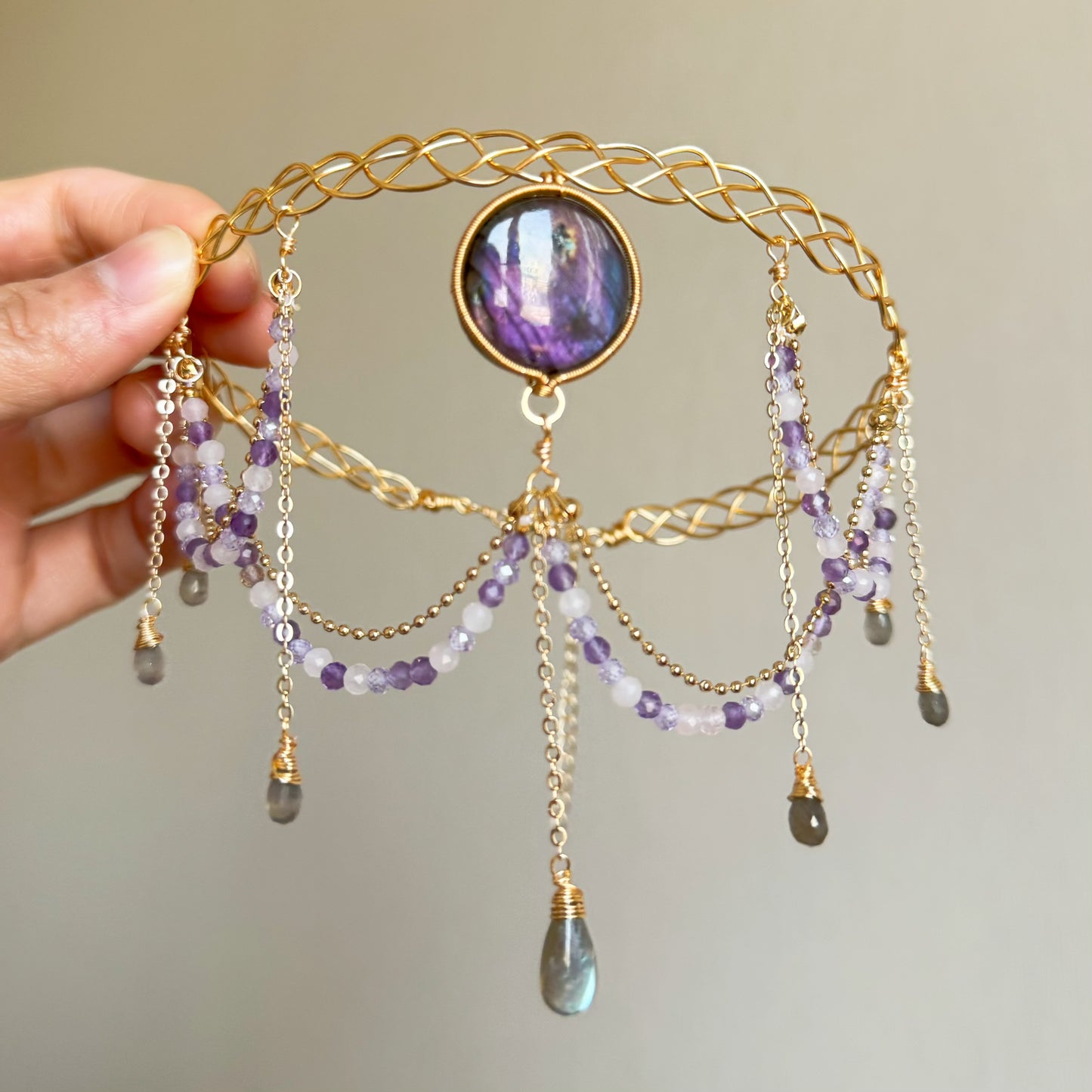 Handmade Purple Labradorite Choker - Wire Wrapped Jewelry