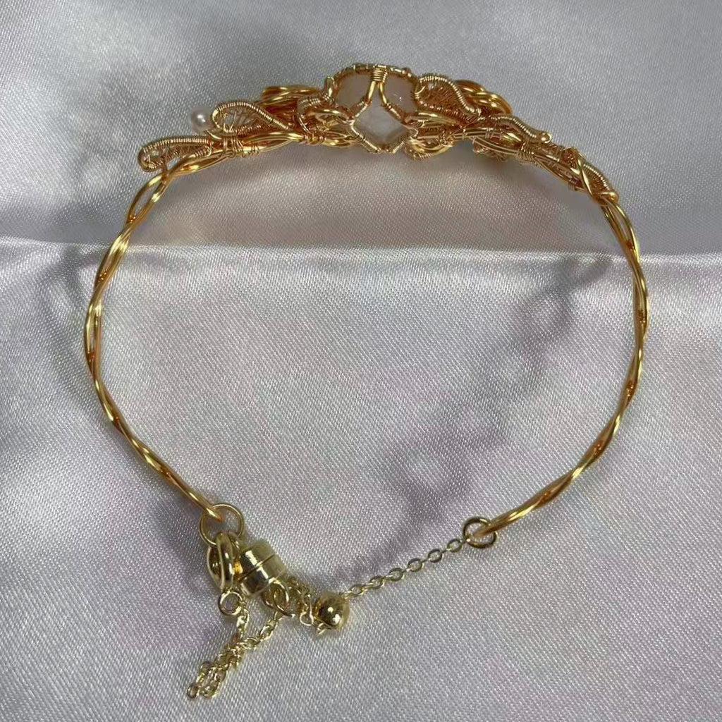 [Rose] Handmade Moonstone Bracelet - Wire Wrapped Jewelry