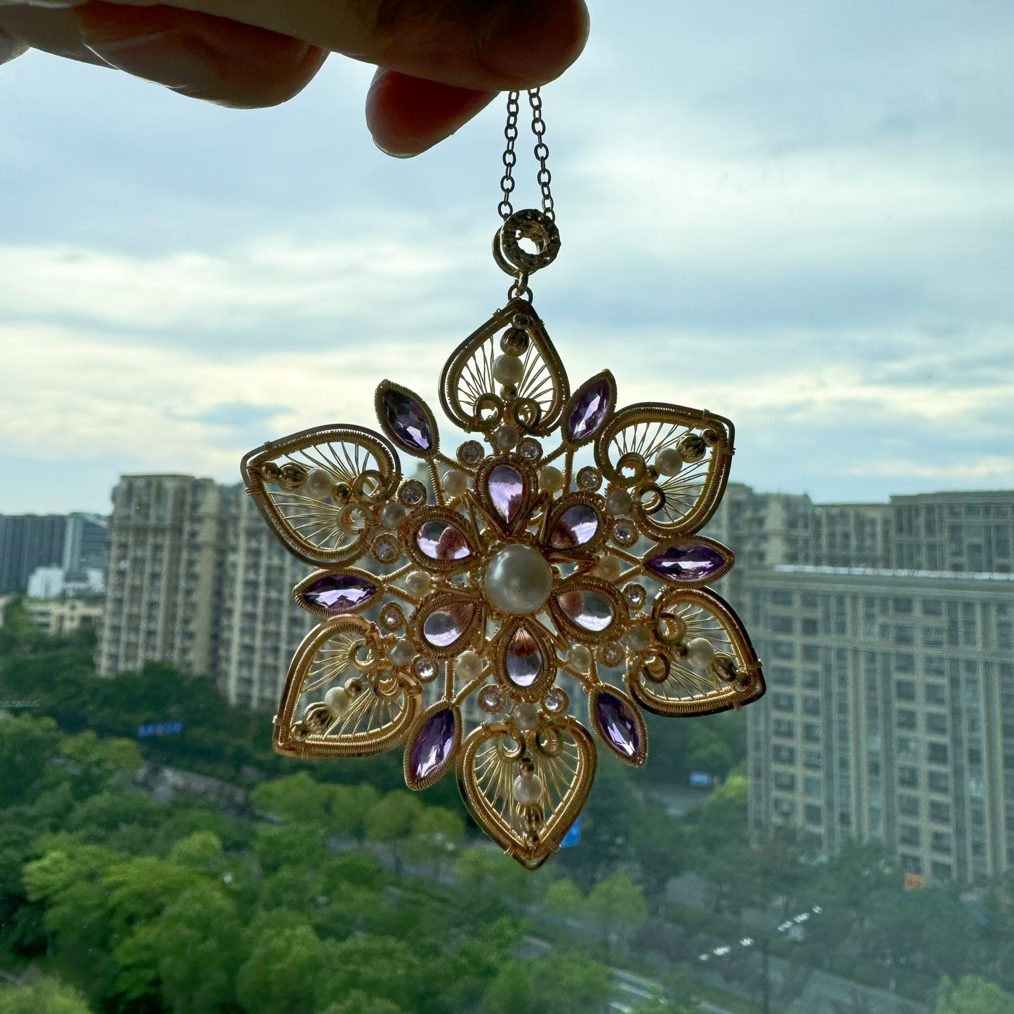 [Lotus] Handmade Amethyst Flower Necklace - Wire Wrapped Jewelry