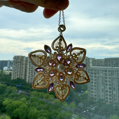 [Lotus] Handmade Amethyst Flower Necklace - Wire Wrapped Jewelry