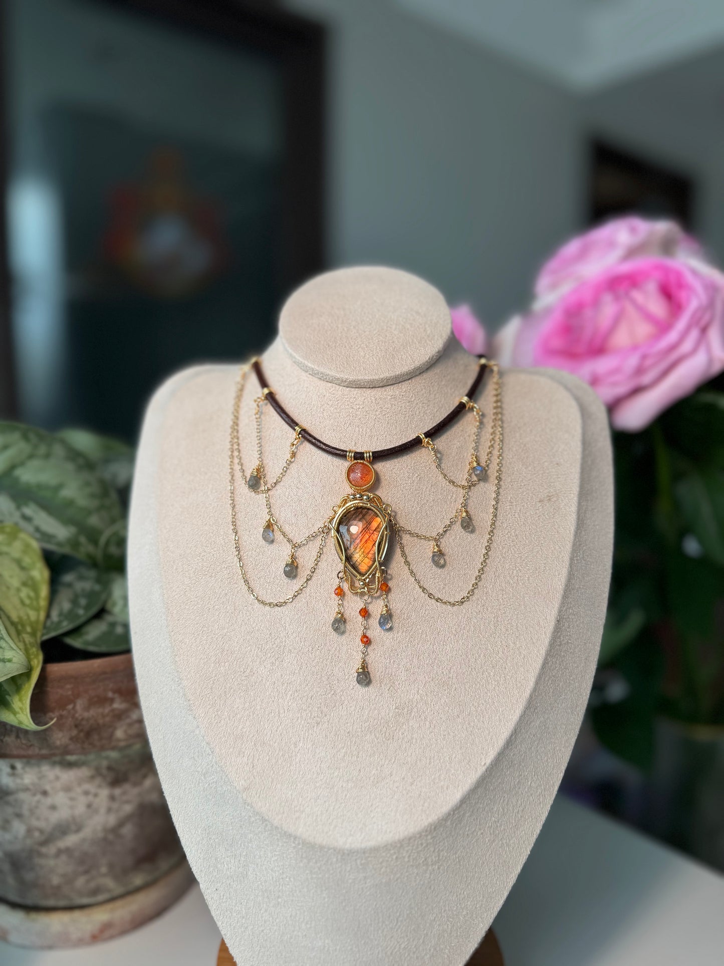 Handmade Orange Labradorite Necklace