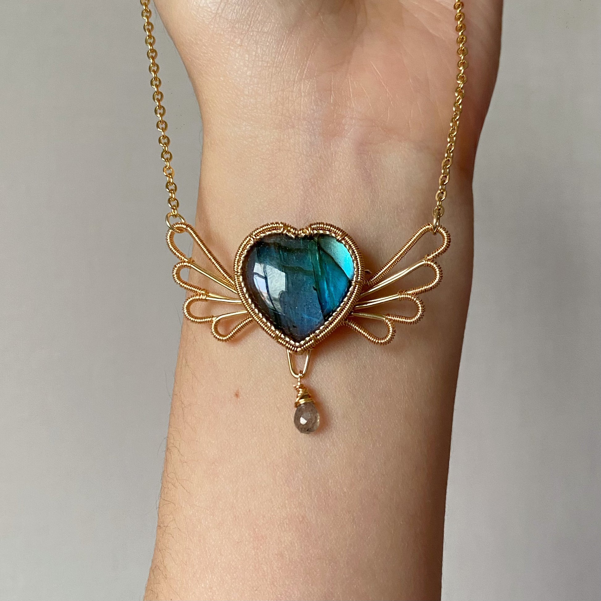Handmade Heart Labradorite Necklace - Wire Wrapped Jewelry