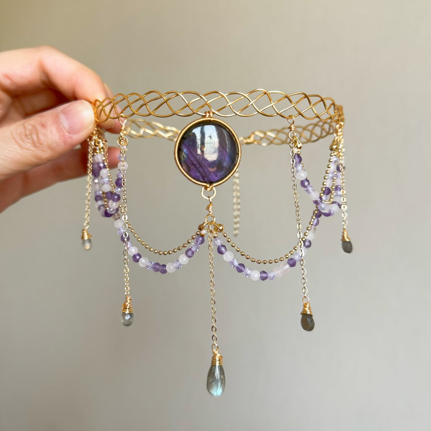 Handmade Purple Labradorite Choker - Wire Wrapped Jewelry