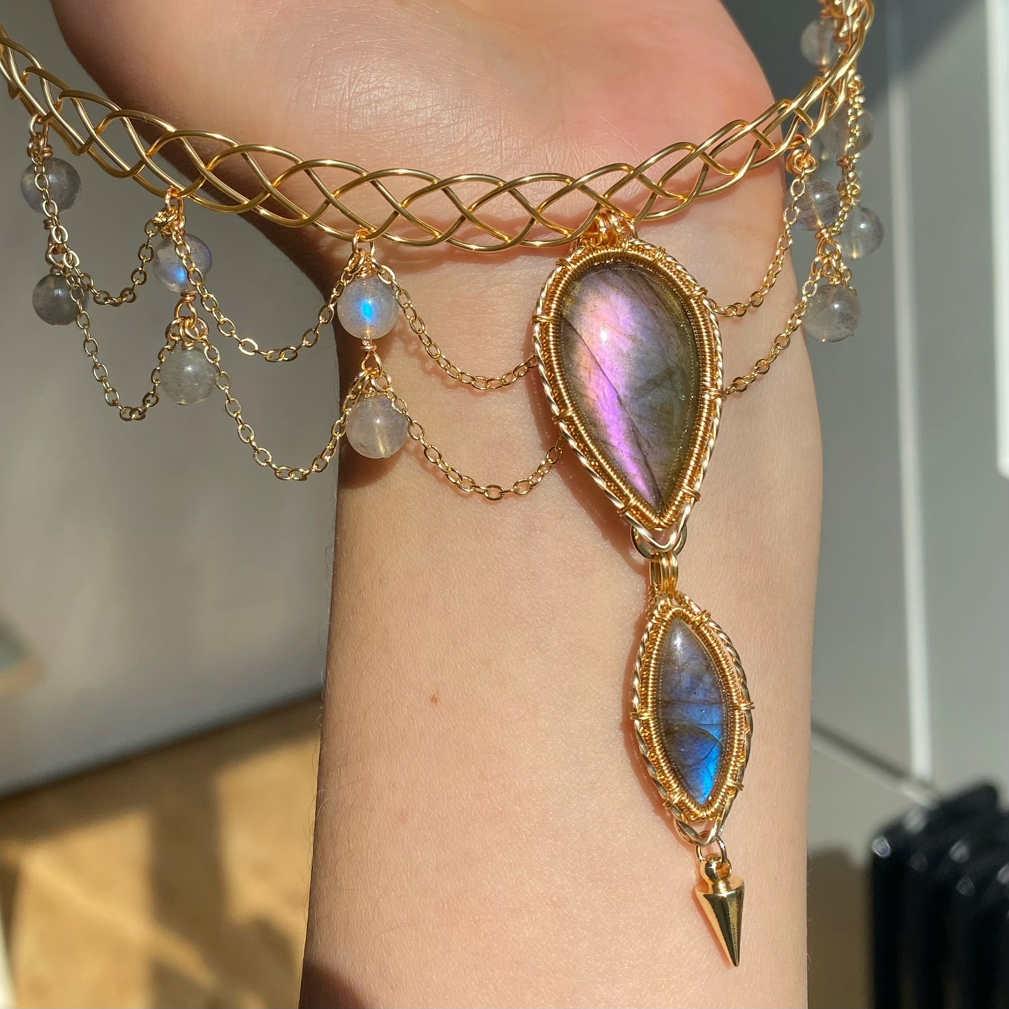 Handmade Purple And Blue Labradorite Choker - Wire Wrapped Jewelry