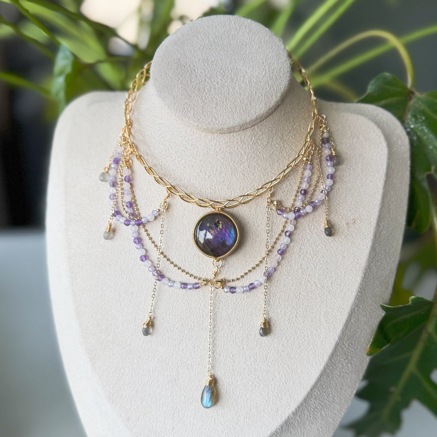 Handmade Purple Labradorite Choker - Wire Wrapped Jewelry