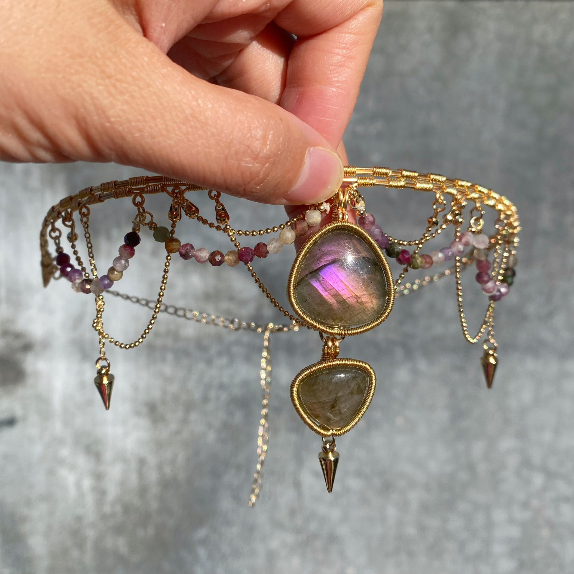 Handmade Purple Labradorite Choker Wire Wrapped Jewelry
