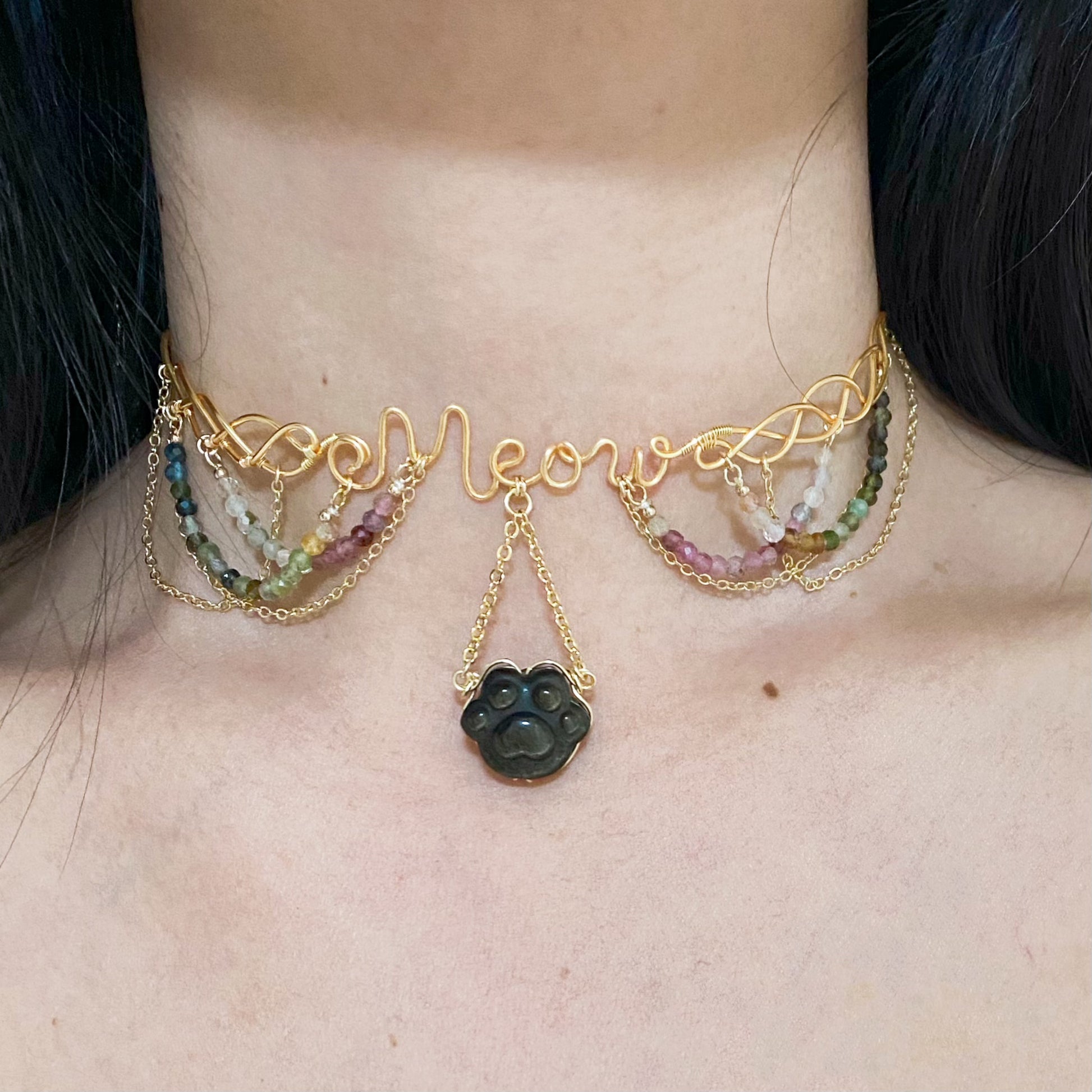 Handmade Meow Choker - Wire Wrapped Jewelry