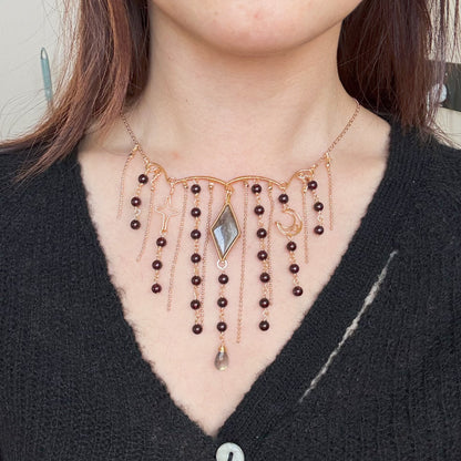 [Waterfall] Handmade Labradorite And Garnet Necklace - Wire Wrapped Jewelry