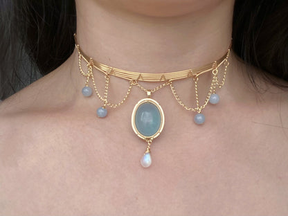 Handmade Aquamarine Choker - Wire Wrapped Jewelry
