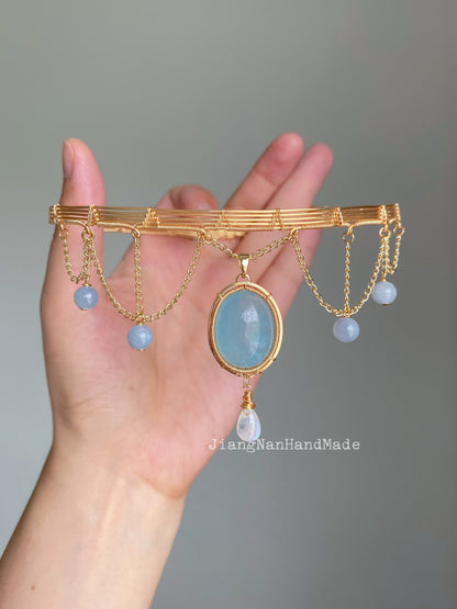 Handmade Aquamarine Choker - Wire Wrapped Jewelry