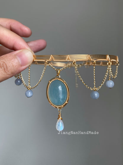 Handmade Aquamarine Choker - Wire Wrapped Jewelry