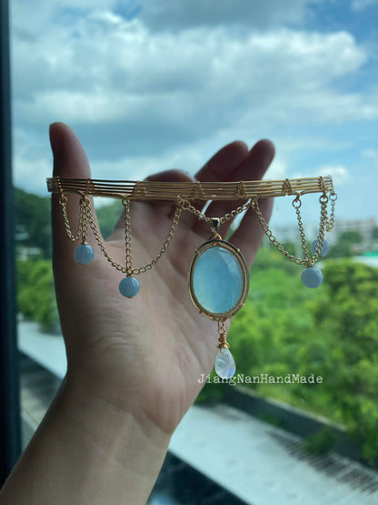 Handmade Aquamarine Choker - Wire Wrapped Jewelry