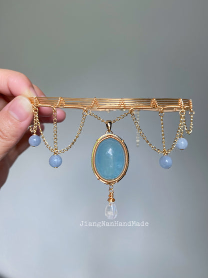 Handmade Aquamarine Choker - Wire Wrapped Jewelry
