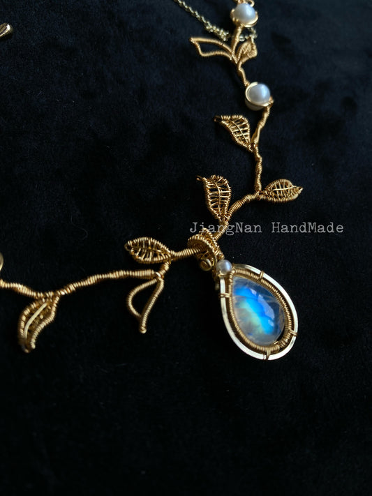 Spring Is Coimg Moonstone Necklace -Wire Wrapped Jewelry With 14K Gold Filled 