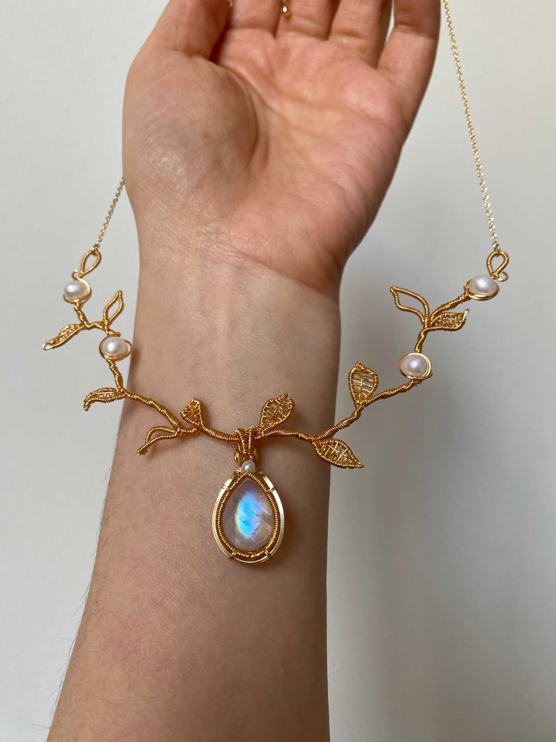 Spring Is Coimg Moonstone Necklace -Wire Wrapped Jewelry With 14K Gold Filled 