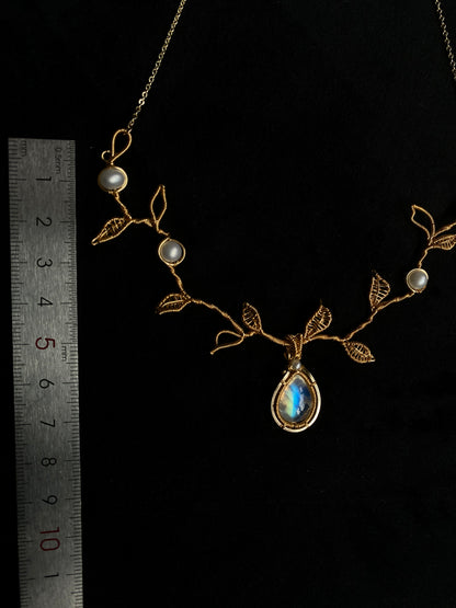 Spring Is Coimg Moonstone Necklace -Wire Wrapped Jewelry With 14K Gold Filled 