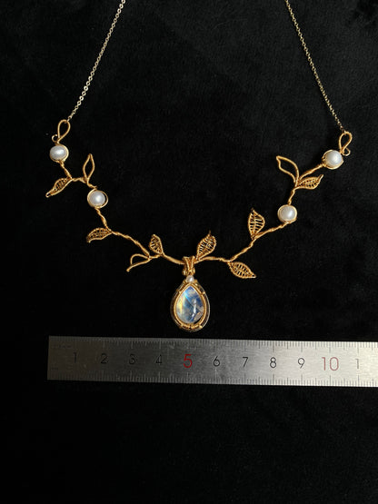 Spring Is Coimg Moonstone Necklace -Wire Wrapped Jewelry With 14K Gold Filled 