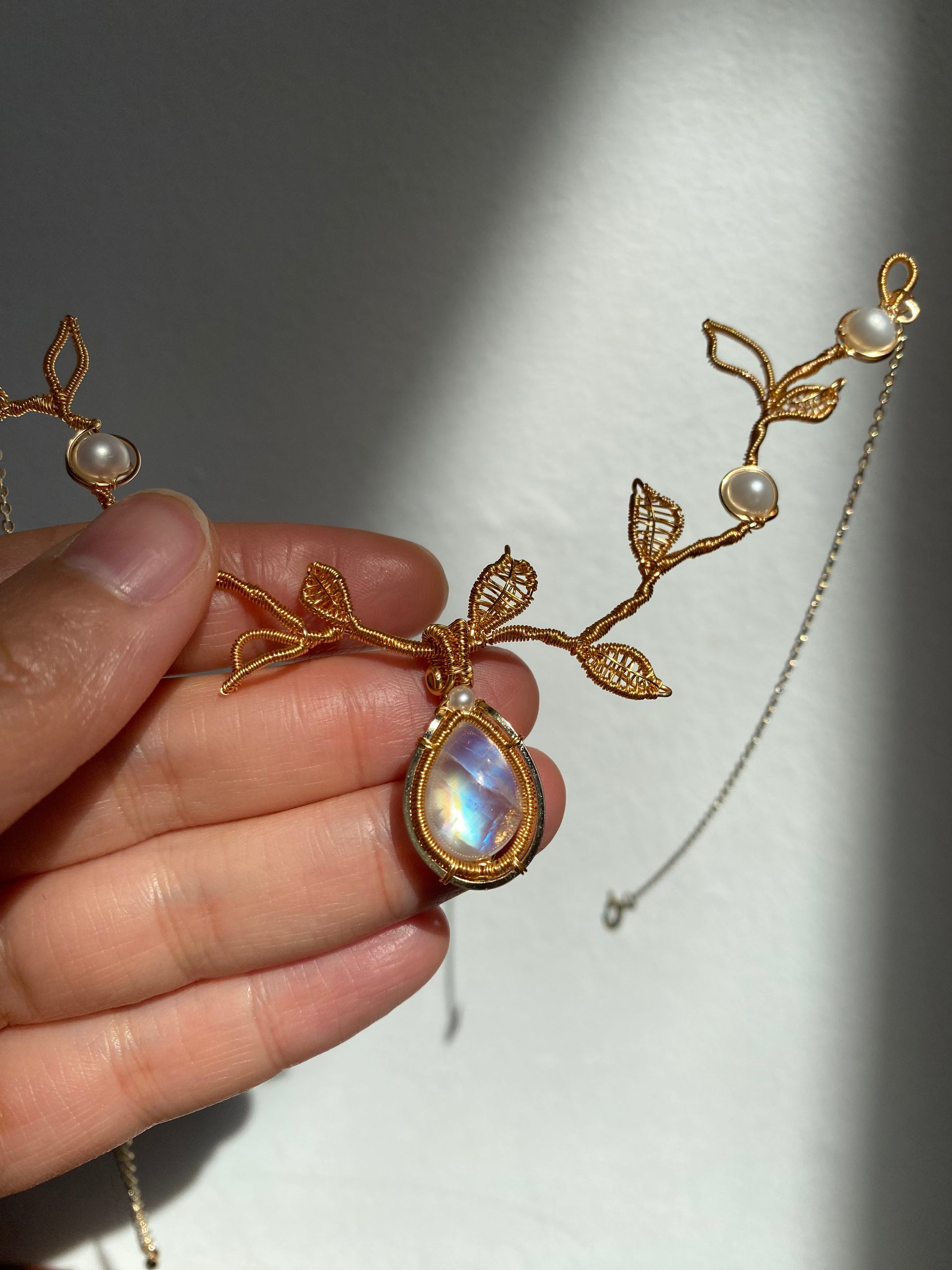 Spring Is Coimg Moonstone Necklace -Wire Wrapped Jewelry With 14K Gold Filled 